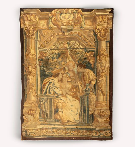 Jacobus van Zeunen (attivo a Bruxelles dal 1644 al 1680 circa) : Arazzo raffigurante Il bicchiere di vino (da Jacob Jordaens)  - Asta Incanti d'Arte - Associazione Nazionale - Case d'Asta italiane