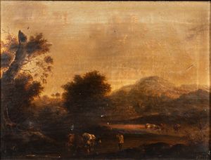 Scuola europea, secolo XIX - Paesaggio con armenti