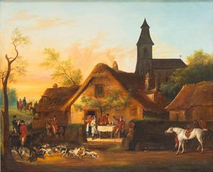 Scuola inglese, secolo XIX : Partenza per la caccia  - Asta Incanti d'Arte - Associazione Nazionale - Case d'Asta italiane