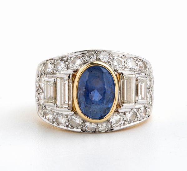 Anello in oro con zaffiro e diamanti  - Asta Gioielli e Orologi - Associazione Nazionale - Case d'Asta italiane