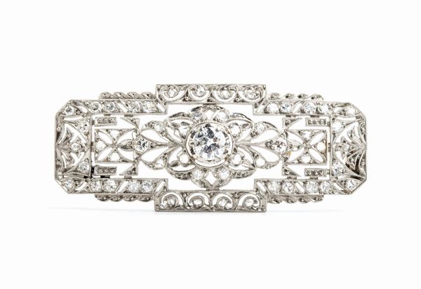 Spilla in stile Deco', in oro e diamanti  - Asta Gioielli e Orologi - Associazione Nazionale - Case d'Asta italiane