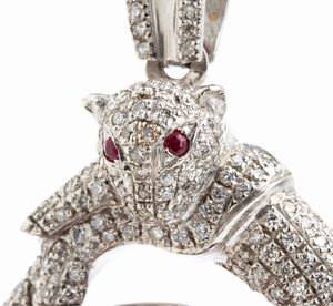 Girocollo con pendente in oro, diamanti e rubino composito  - Asta Gioielli e Orologi - Associazione Nazionale - Case d'Asta italiane