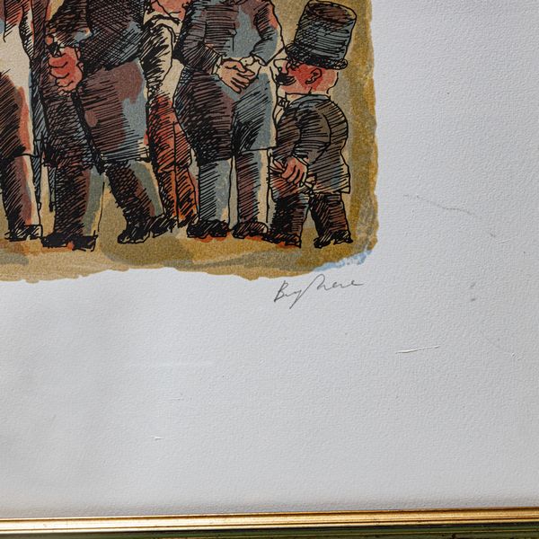 Franz Borghese : Folla con dirigibile, multiplo su carta  - Asta Smart Auction: arredi, dipinti, sculture, argenti e altro a prezzi vantaggiosi - Associazione Nazionale - Case d'Asta italiane