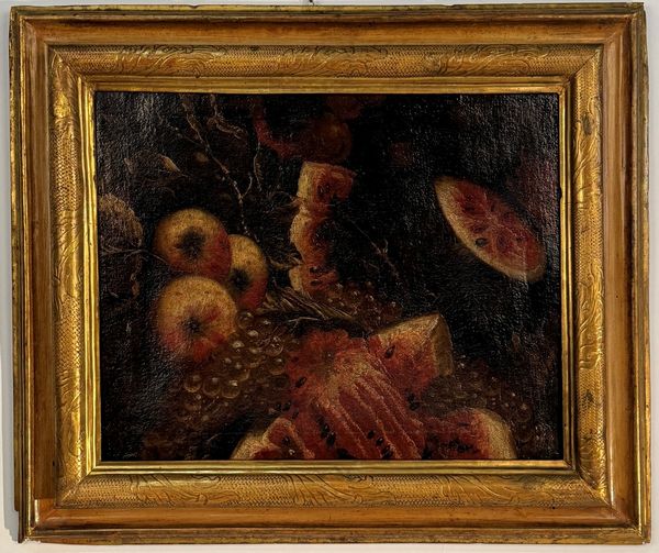 Pittore anonimo Natura morta con mele, anguria e uva  - Asta Antiquariato - Associazione Nazionale - Case d'Asta italiane