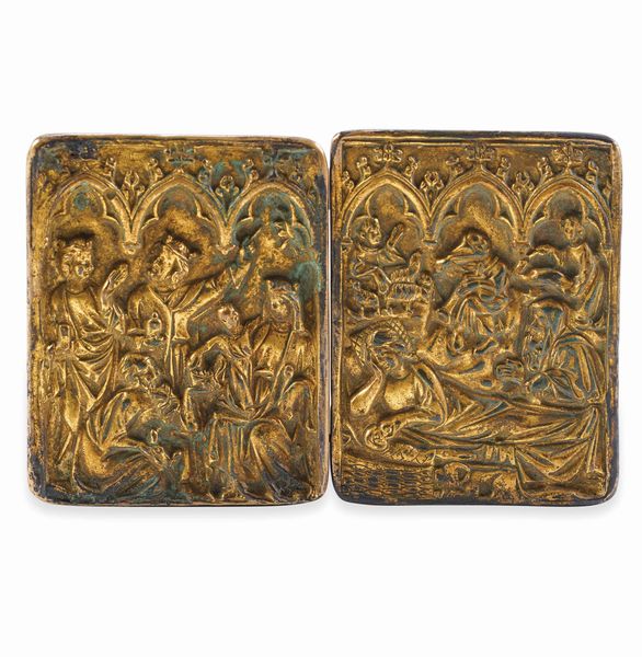 Nativit� e adorazione dei Magi. Fonditore d'oltralpe di ispirazione gotica  - Asta Scultura - Associazione Nazionale - Case d'Asta italiane