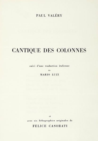 PAUL VALRY : Cantique des colonnes.  - Asta Libri, autografi e manoscritti - Associazione Nazionale - Case d'Asta italiane