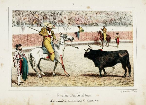 Corridas de Toros. Dibujado del natural por J. Alaminos en vista de las fotografias de J. Laurent.  - Asta Libri, autografi e manoscritti - Associazione Nazionale - Case d'Asta italiane