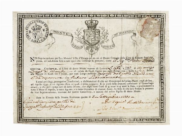 Monte della Citt di Firenze.  - Asta Libri, autografi e manoscritti - Associazione Nazionale - Case d'Asta italiane