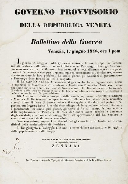 Raccolta di 4 manifesti. Venezia e il Governo Provvisorio.  - Asta Libri, autografi e manoscritti - Associazione Nazionale - Case d'Asta italiane