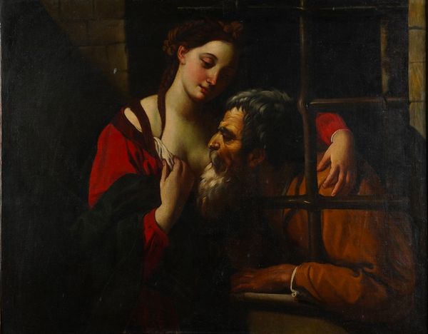 Scuola emiliana del XVIII secolo Carit� romana  - Asta Dipinti Antichi - Associazione Nazionale - Case d'Asta italiane