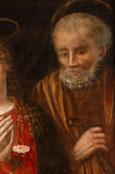 Scuola del XVII secolo Sacra Famiglia con angelo  - Asta Dipinti Antichi - Associazione Nazionale - Case d'Asta italiane