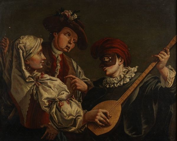 Scuola veneta del XVIII secolo Scena di genere con maschere  - Asta Dipinti Antichi - Associazione Nazionale - Case d'Asta italiane