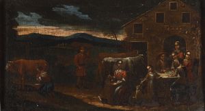 Matteo Ghidoni detto Matteo de' Pitocchi, Seguace di : Scene di genere con contadini  - Asta Dipinti Antichi - Associazione Nazionale - Case d'Asta italiane