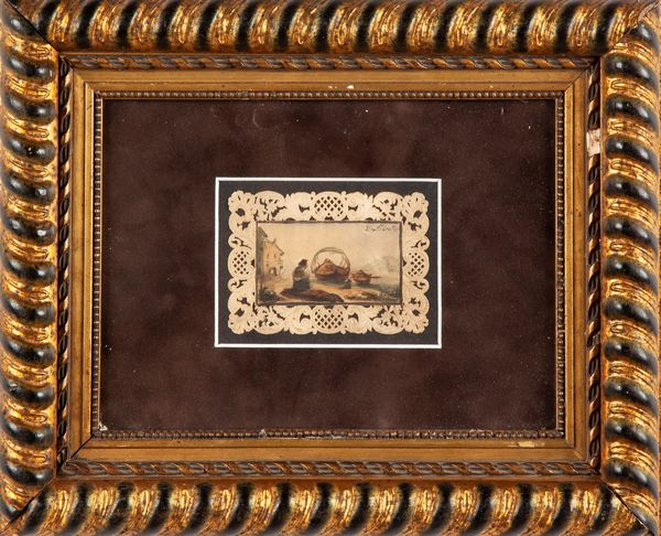 Sebastiano  De Albertis : Marina con pescatore e barche  - Asta Dipinti del XIX e XX Secolo - Associazione Nazionale - Case d'Asta italiane