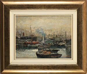 Ezelino Briante : Marina con barche e velieri  - Asta Dipinti del XIX e XX Secolo - Associazione Nazionale - Case d'Asta italiane