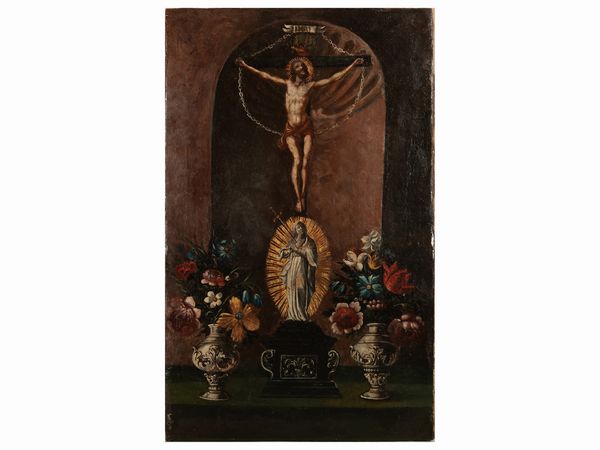 Scuola fiamminga del XVIII secolo : Crocifissione  - Asta Una casa fiorentina - Associazione Nazionale - Case d'Asta italiane