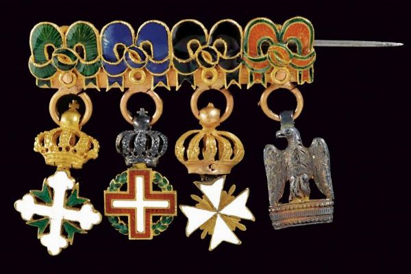 Baretta con quattro miniature  - Asta Medaglie, Ordini e Decorazioni - Associazione Nazionale - Case d'Asta italiane