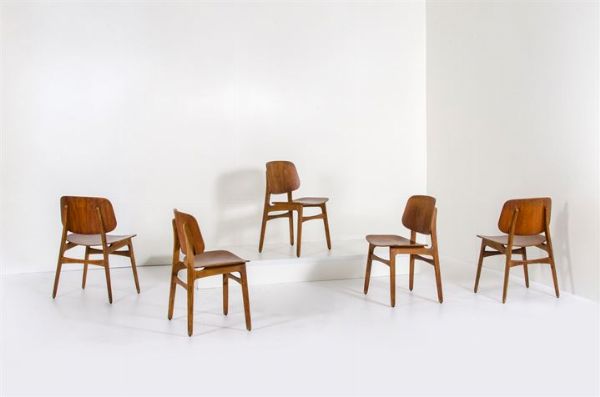 MOGENSEN BORGE : Cinque sedie mod. Shell 155  - Asta Asta 147 Design - Associazione Nazionale - Case d'Asta italiane