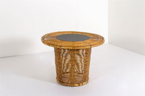 BONACINA : Tavolo in giunco e legno laminato. Anni '50 cm 72x105  - Asta Asta 147 Design - Associazione Nazionale - Case d'Asta italiane