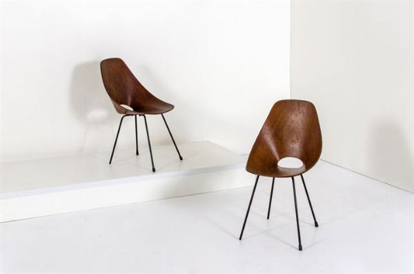 NOBILI VITTORIO : Coppia sedie mod. Medea  - Asta Asta 147 Design - Associazione Nazionale - Case d'Asta italiane