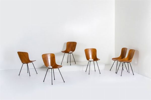 NOBILI VITTORIO : Sei sedie mod. Medea variante  - Asta Asta 147 Design - Associazione Nazionale - Case d'Asta italiane