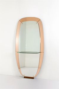 CRISTAL ART - Specchiera con mensola  cornice in vetri colorati. Anni '50 cm 190x100