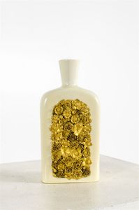 Ponti Gio - Vaso in ceramica bianca con decoro floreale in oro. Marcato Richard Ginori Pittoria di Doccia Anni '50 h cm 24