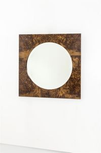 PRODUZIONE ITALIANA - Specchio con cornice in radica. Anni '70 cm 80x80x3 5