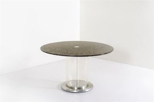 SALOCCHI CLAUDIO - Tavolo in alluminio  perspex e legno laccato. Prod. Sormani anni '60 cm 77x130
