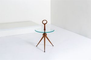 LACCA CESARE - Tavolino in legno con piano in vetro molato. Anni '50 cm 60x39