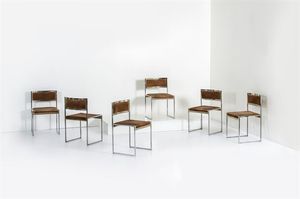 REGA ROMEO - Sei sedie con struttura in metallo cromato. Anni '70 cm 77x48x41