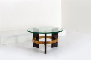 VALABREGA VITTORIO - Tavolino in legno ebanizzato e legno verniciato  doppio piano in vetro molato di forte spessore. Anni '40 cm 4 [..]