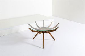 DE CARLI CARLO - Tavolino con struttura in legno chiaro  piano in vetro molato. Anni '50 cm 47 5x75