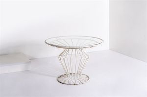 CASA E GIARDINO - Tavolo da giardino in metallo verniciato  piano in vetro molato. Anni '50 cm 78x113 5