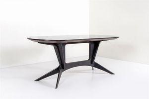 PRODUZIONE ITALIANA - Tavolo in legno di palissandro  piano in vetro. Anni 50 cm 78x210x80 5