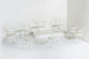 PRODUZIONE ITALIANA - Otto sedie in tondino di metallo verniciato. Anni '50 cm 83x69x58
