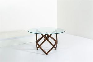 LACCA CESARE - Tavolino con struttura in legno verniciato  piano in vetro molato. Anni '50 cm 46 5x80