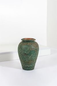 CERAMICHE BATIGNANI - Portaombrelli in ceramica decorata a motivi vegetali. Marcato sotto la base Anni '50 h cm 55