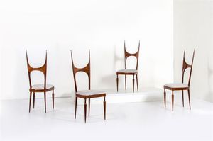 POZZI E VERGA - Quattro sedie con struttura in legno di palissandro  seduta imbottita rivestita in tessuto. Anni '50 cm 113x42 [..]
