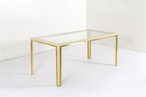 REGA ROMEO - Tavolo in metallo laccato e ottone  piano in vetro. Anni '70 cm 74x86x170