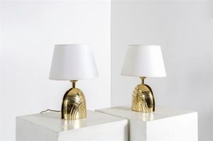 PRODUZIONE ITALIANA - Coppia di lampade da tavolo in ottone massiccio. Anni '60 h cm 36 5