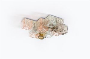 BAROVIER & TOSO - Lampada a plafone composta da elementi in vetro colorato di forte spessore. Anni '60 cm 20x75x54