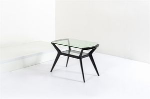 CASSINA - Tavolino in legno ebanizzato  piano in vetro molato. Anni '50 cm 51x74x45
