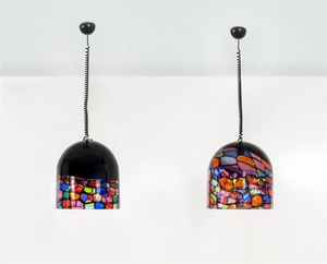 LEUCOS - Coppia di lampade a soffitto in vetro a murrine. Anni '60 cm 40x34