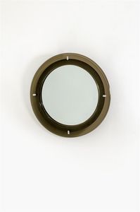CRISTAL ART - Specchio con doppia cornice in vetro colorato e curvato. Anni '60 diam cm 70