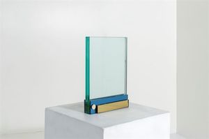 CRISTAL ART - Portaritratti in vetro colorato e specchiato. Anni '50 cm 28x20