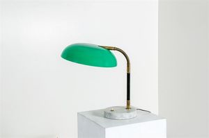 STILUX - Lampada da tavolo in ottone e metallo verniciato  base in marmo. Anni '50 h cm 31 8