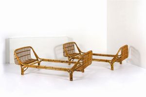 BONACINA PIERANTONIO - Coppia di letti con struttura in bamboo curvato. Anni '50 cm 66x196x93