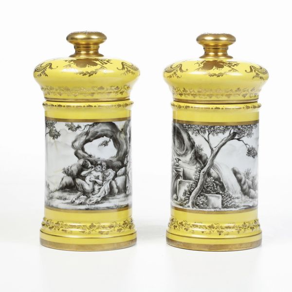 Coppia di vasi con coperchio.<BR>Parigi, Manifattura Le Tallec, prima met� del XX secolo.<BR>  - Asta Ceramiche - Associazione Nazionale - Case d'Asta italiane