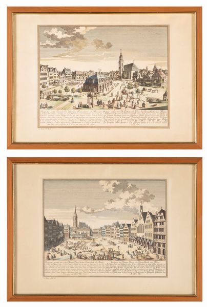 Anonimo del XVIII secolo : a) Veduta di Francoforte  b) Sobborgo di Francoforte fuori Porta Santa Caterina  - Asta Antiquariato: Arredi, Dipinti, Oggetti d'Arte, Arte Orientale. - Associazione Nazionale - Case d'Asta italiane
